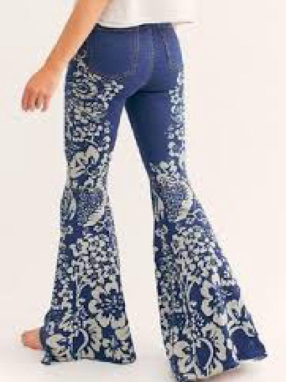 Free People Blue Floral-Print Flare Jeans
